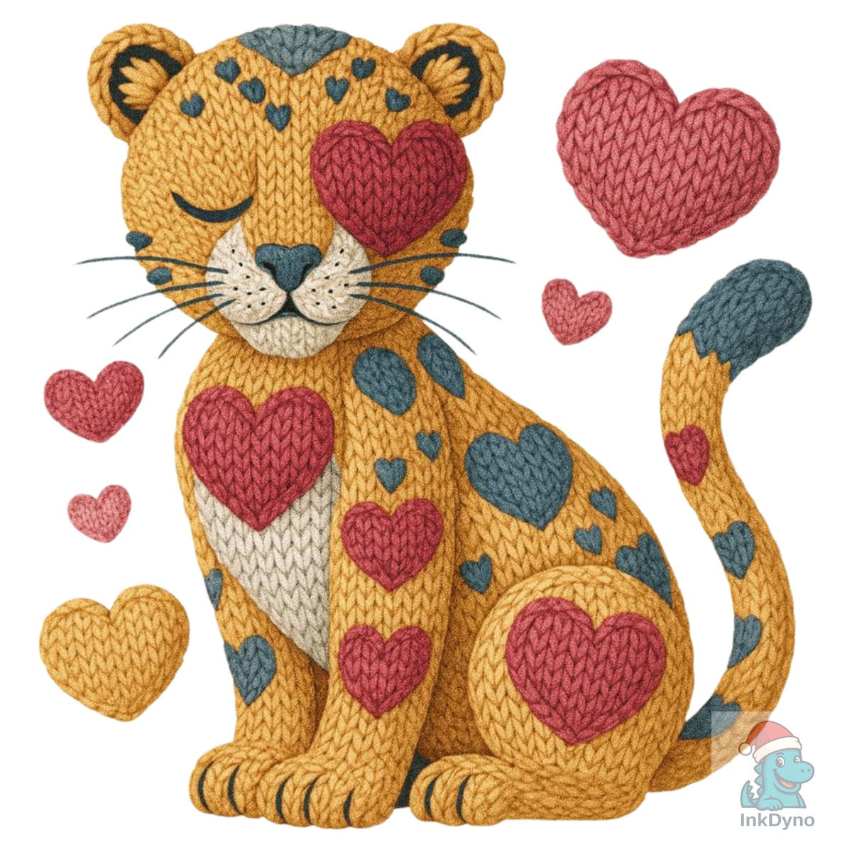 Faux Yarn Pink Valentine Cat Hearts