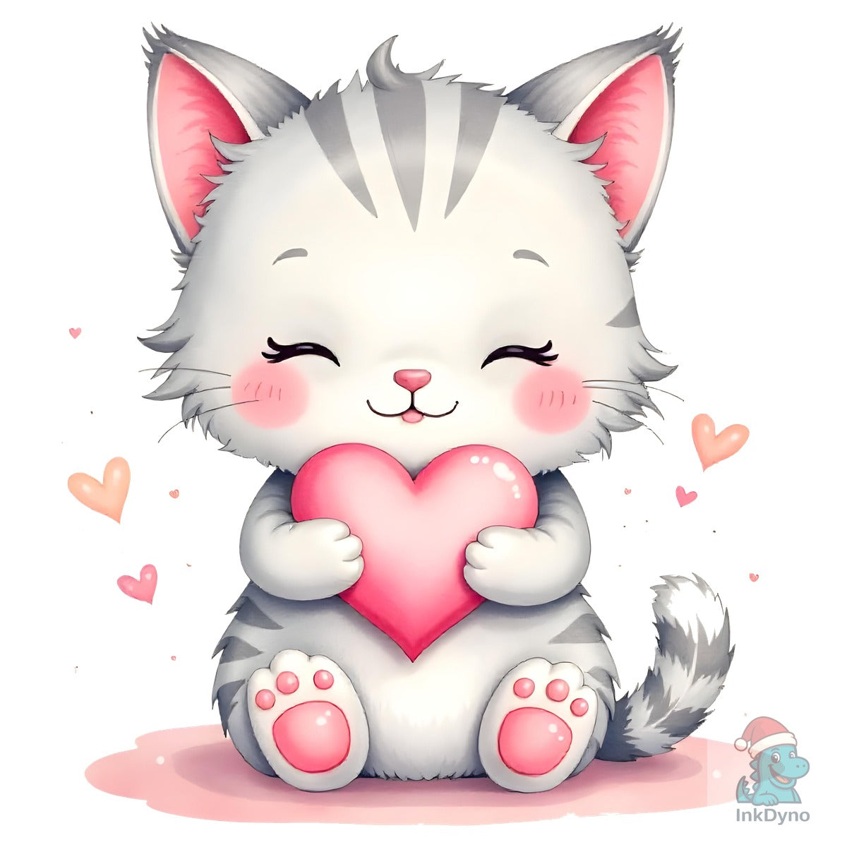 Cute Kitten Holding Pink Heart