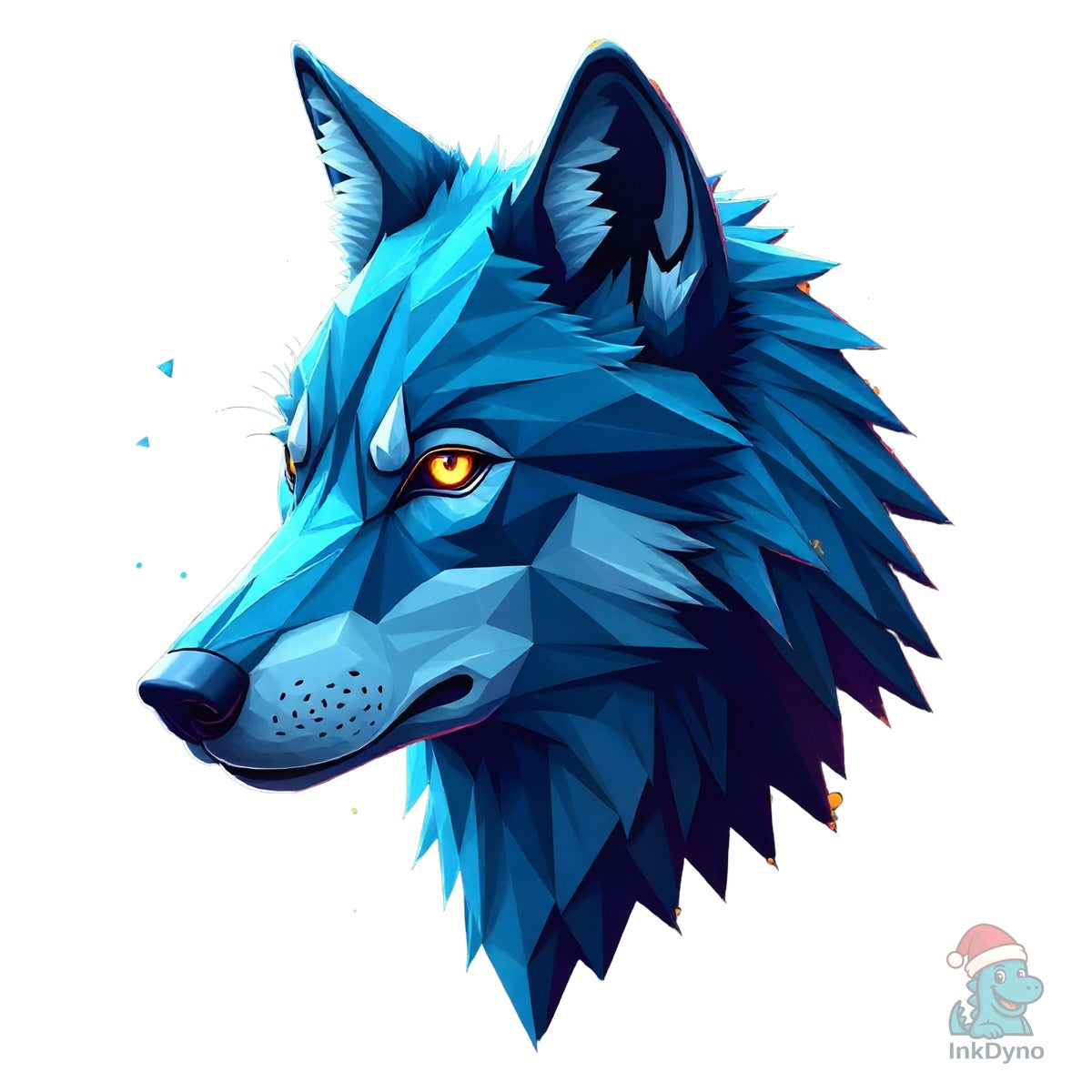 Blue Geometric Wolf Head T-Shirt Design