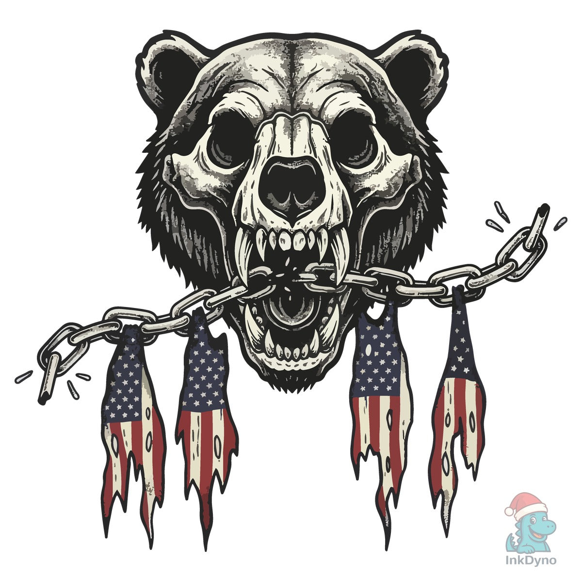 Bear Skull with Flags and Chain Graphic