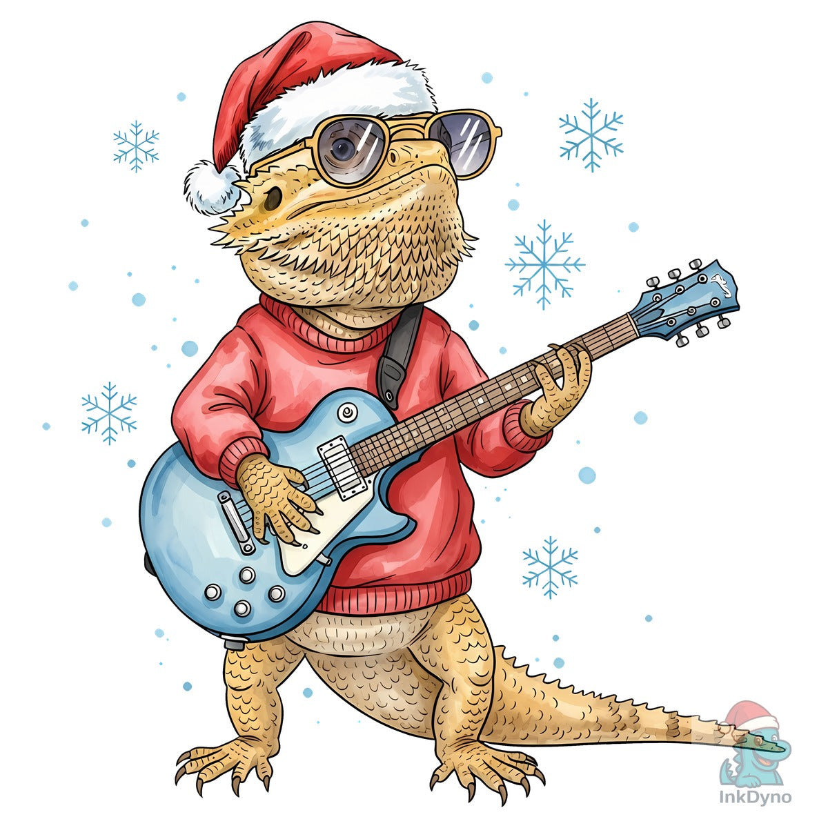Christmas Bearded Dragon Playing Guitar