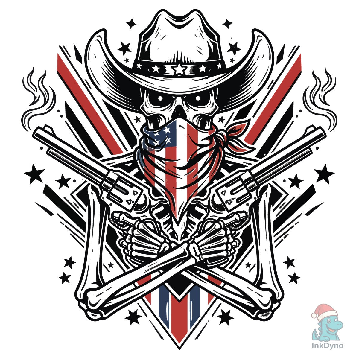 Skeleton Cowboy with Crossed Revolvers