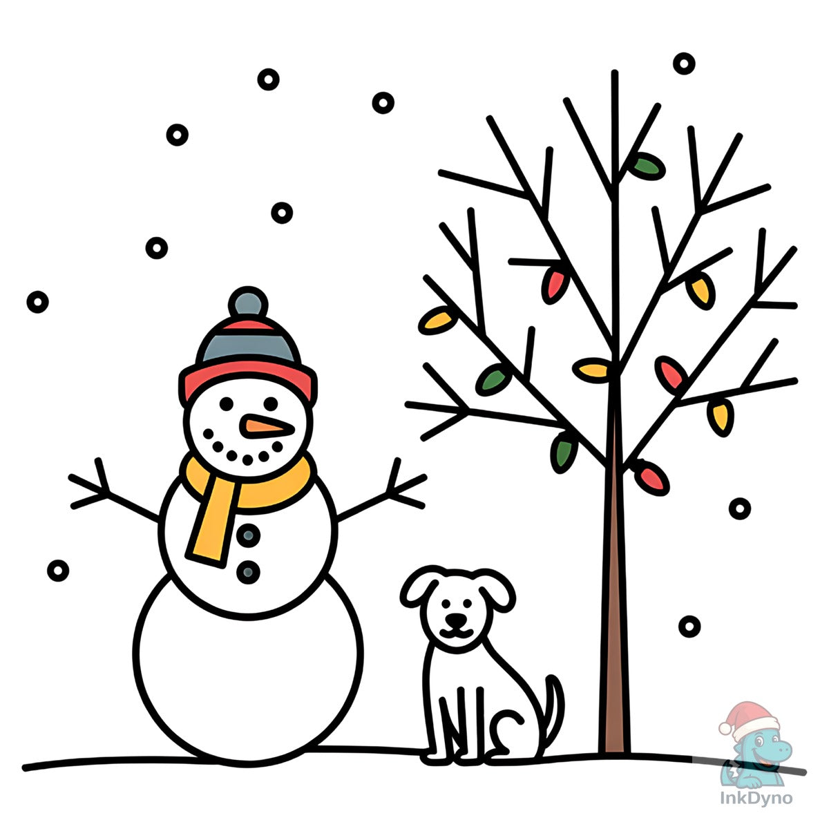 Snowman Dog Winter Scene