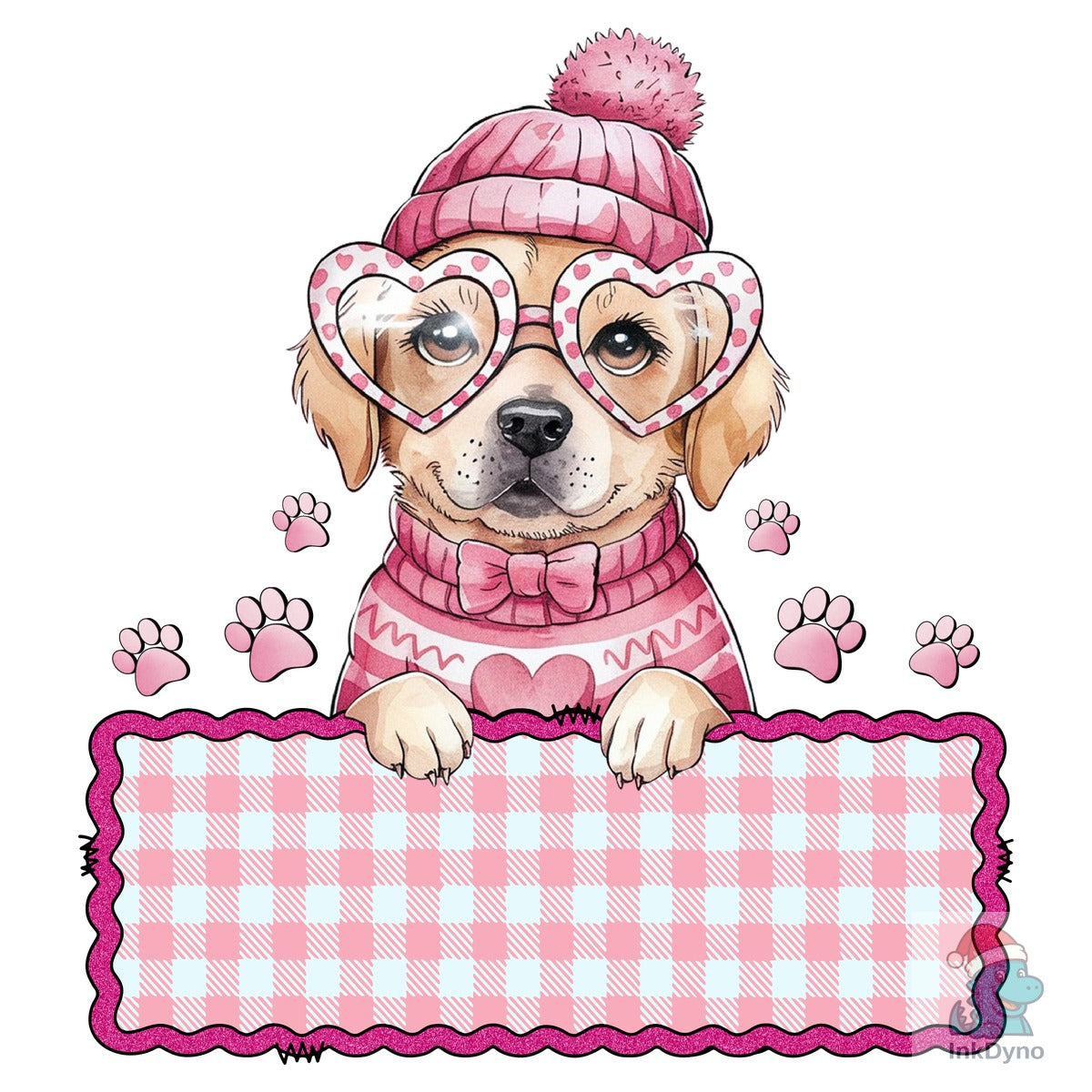 Cute Dog Valentine Pink Gingham