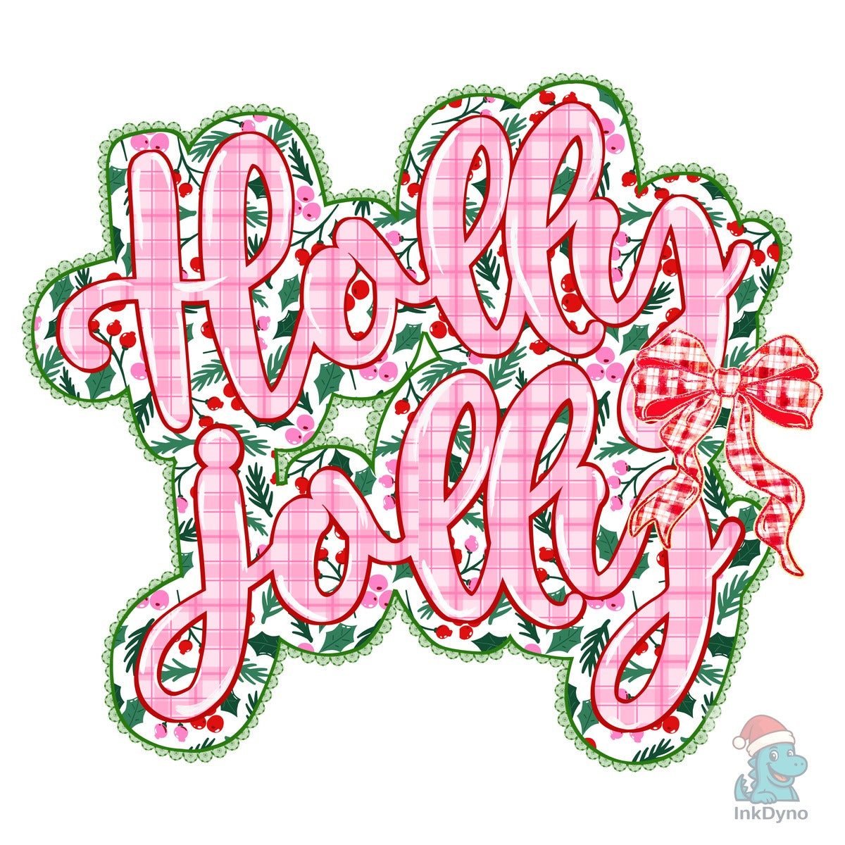 Holly Jolly Christmas Floral Plaid Bow