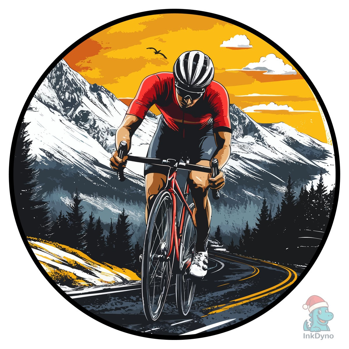 Cycling Sunset T-Shirt Design Vector