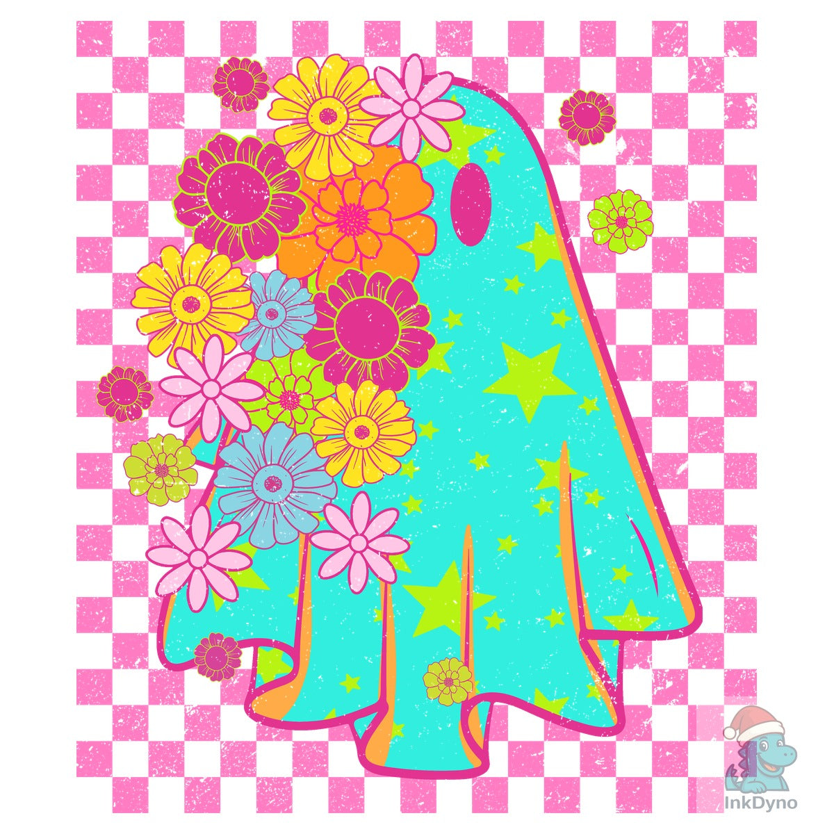 Floral Ghost Checkered Halloween