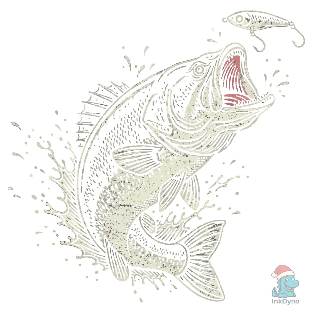 Vintage Bass Fish Splashing with Lure