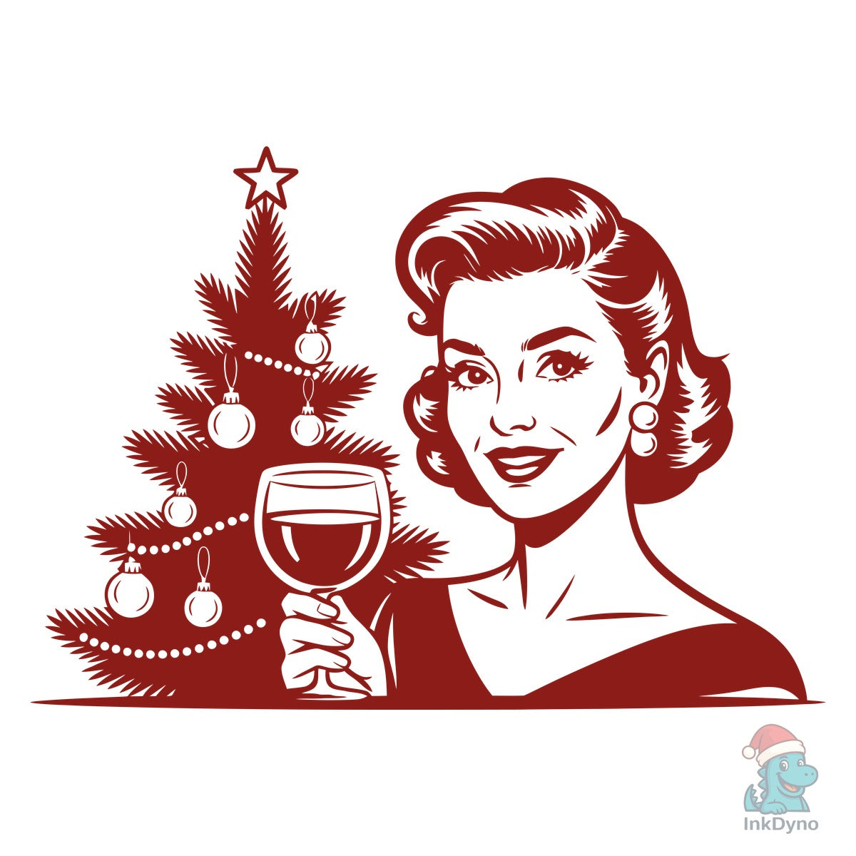 Retro Christmas Woman with Wine Glass