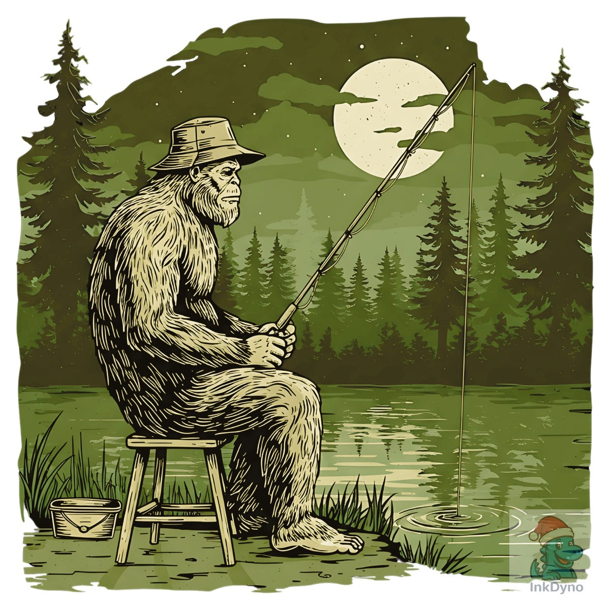 Vintage Outdoor Nature Bigfoot Fishing