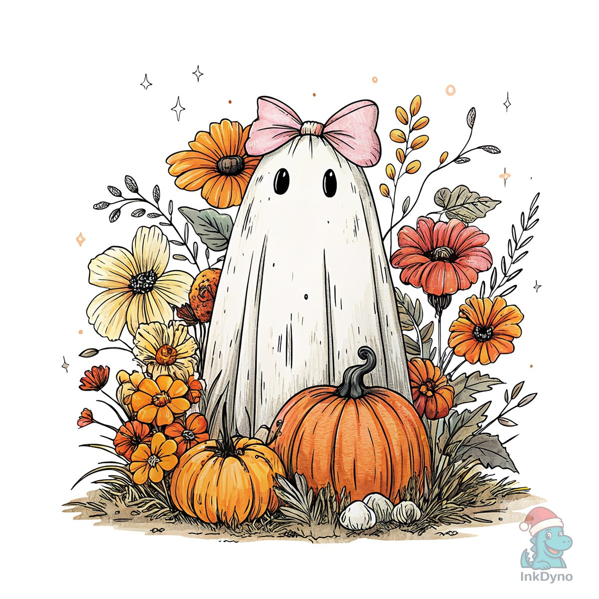 Halloween Fall Ghost Floral Pumpkin