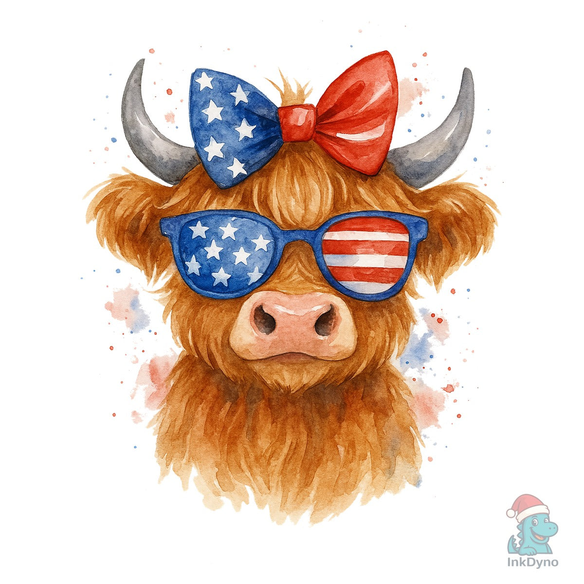 Watercolor Highland Cow 4TH of July