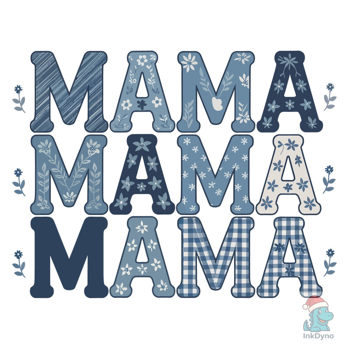 Blue Floral MAMA Repeating Text Design