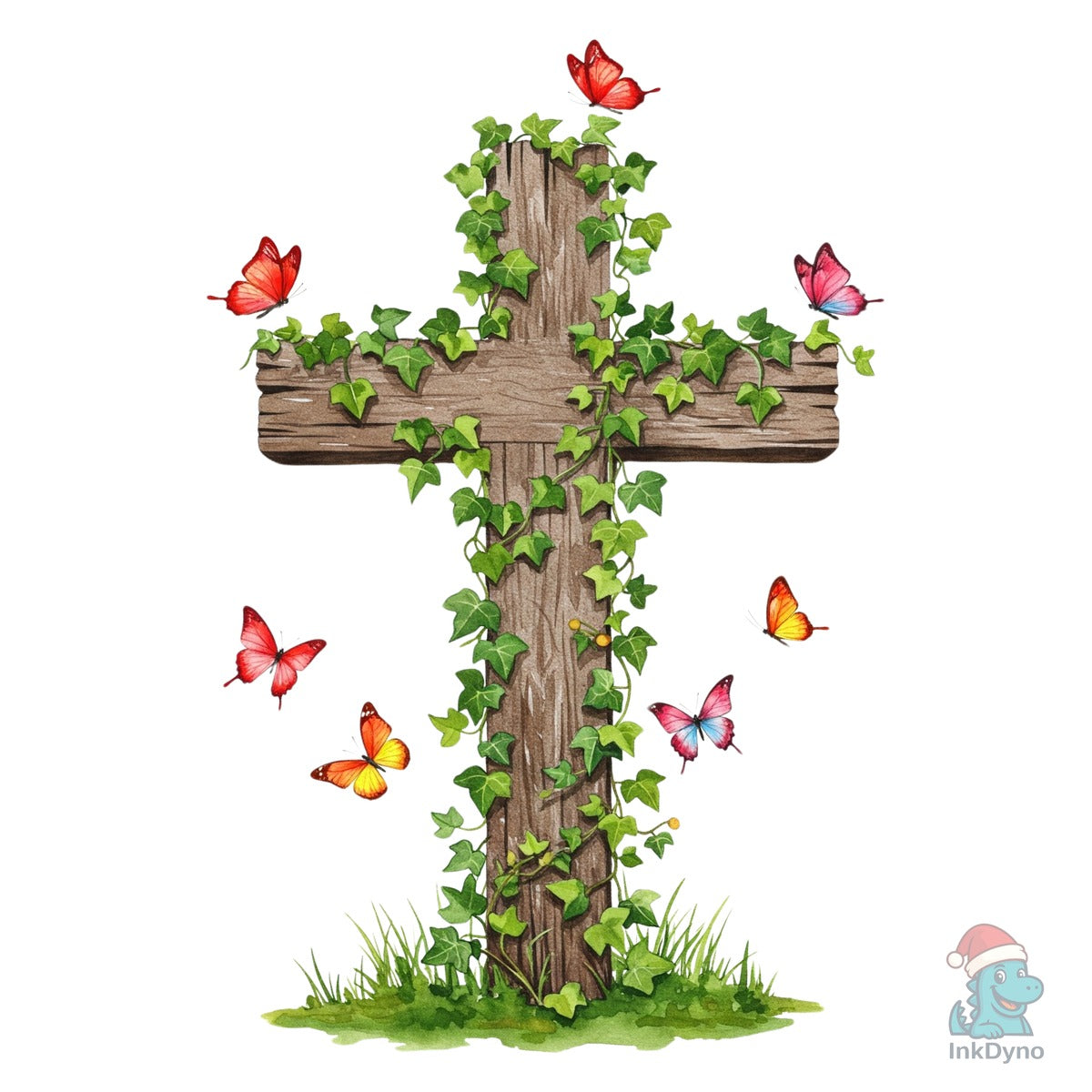 Wooden Cross Ivy Butterflies Christ