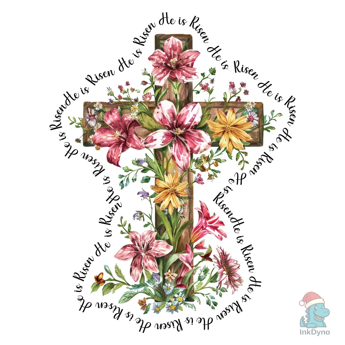 Floral Cross Easter He is Risen