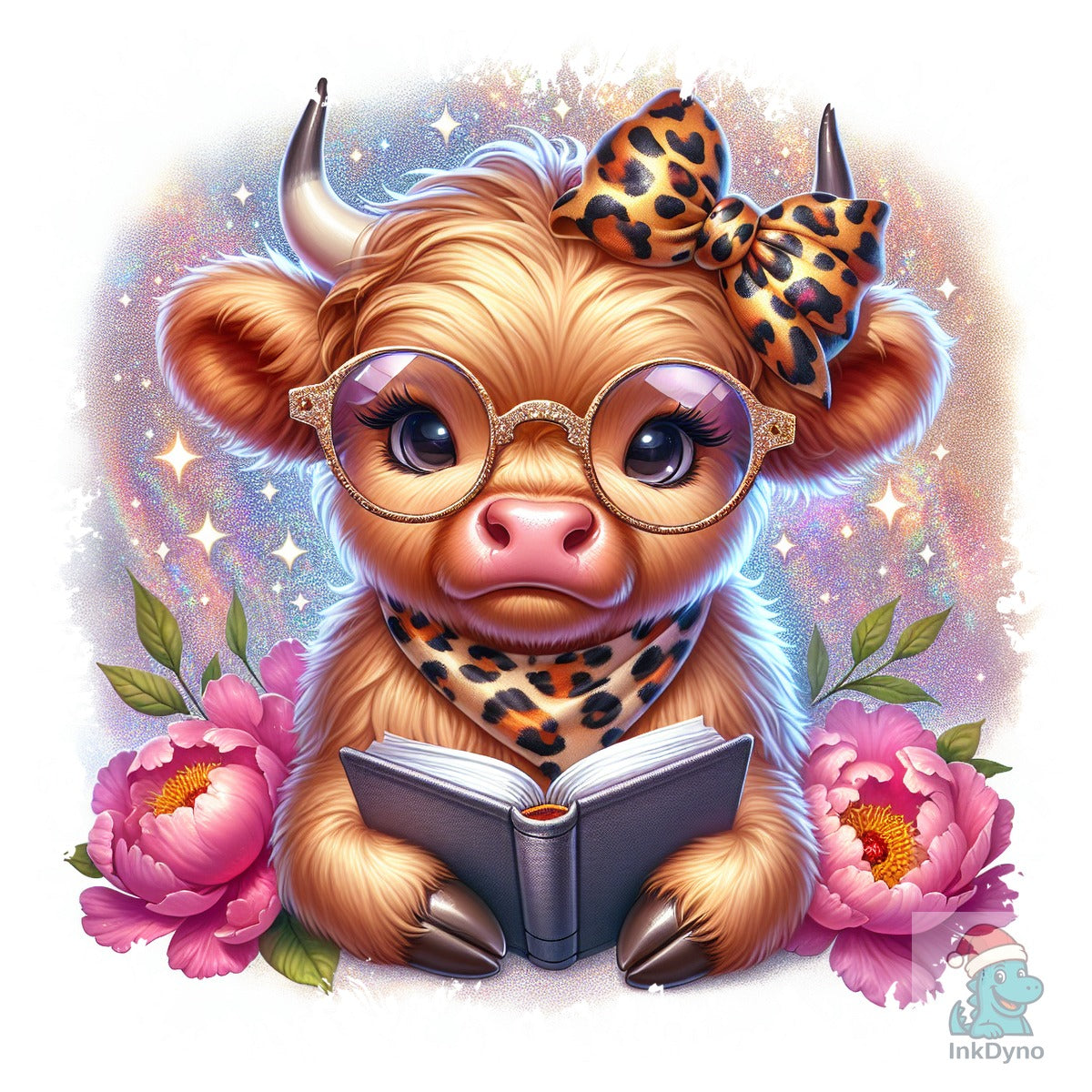 Highland Cow Reading Book Square Tshirt
