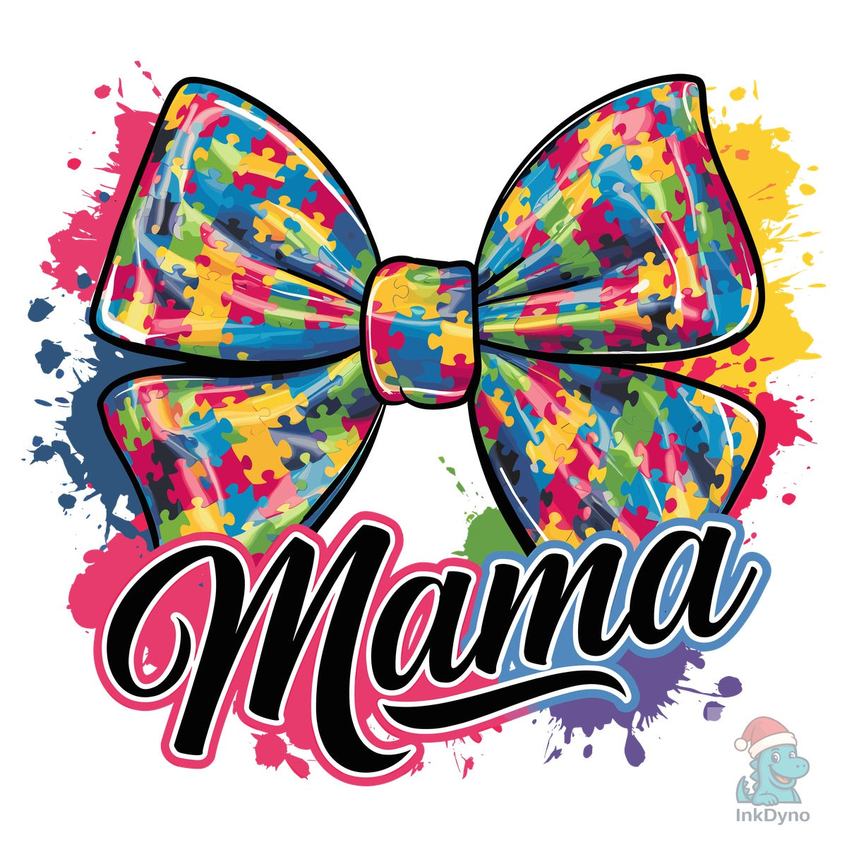 Autism Mama Colorful Puzzle Bow Art
