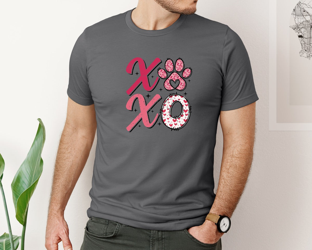 brand:Bella Canvas|color:Asphalt|Xoxo Paw Valentine Dog Mom Graphic T-Shirt