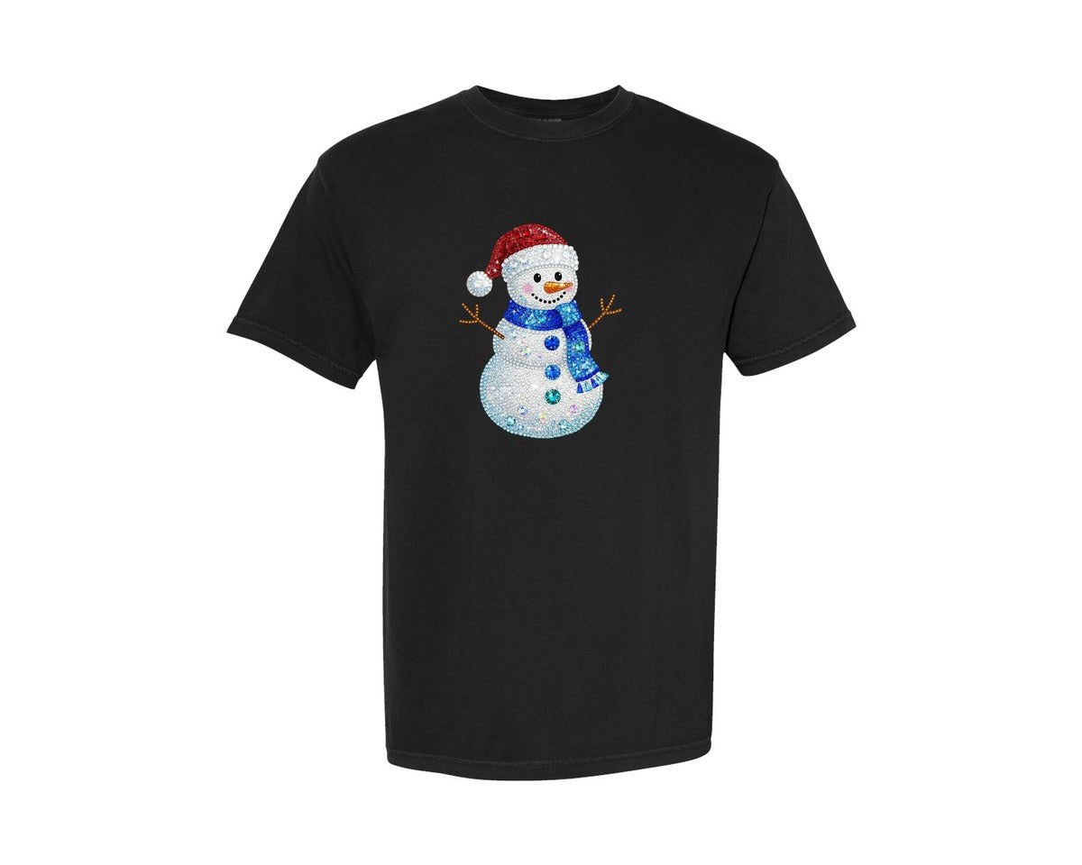 brand:Comfort Colors|color:Black|Rhinestone Snowman Graphic T-Shirt