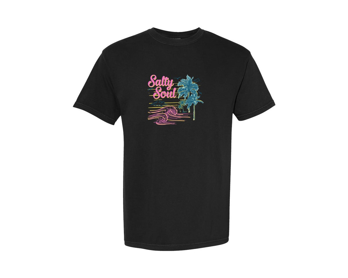 brand:Comfort Colors|color:Black|Salty Soul Retro Summer 2 Graphic T-Shirt