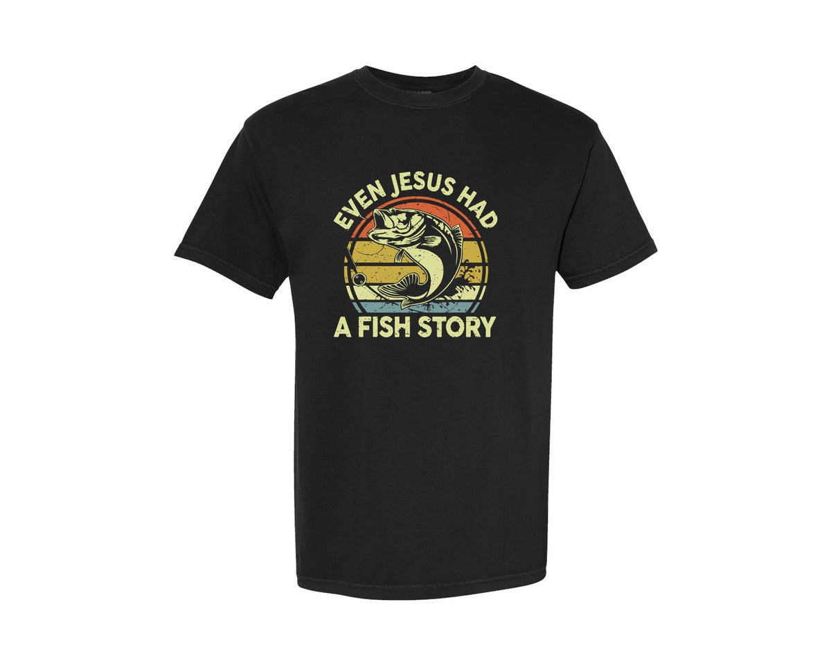 brand:Comfort Colors|color:Black|Jesus Fish Story Fishing Religious Graphic T-Shirt