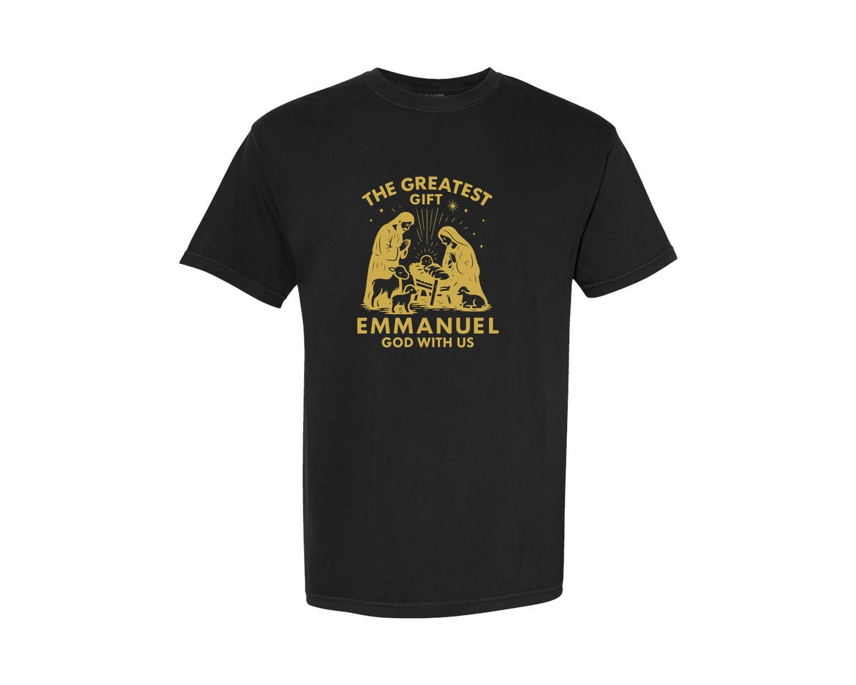 brand:Comfort Colors|color:Black|The Greatest Gift Emmanuel God With Us Graphic T-Shirt