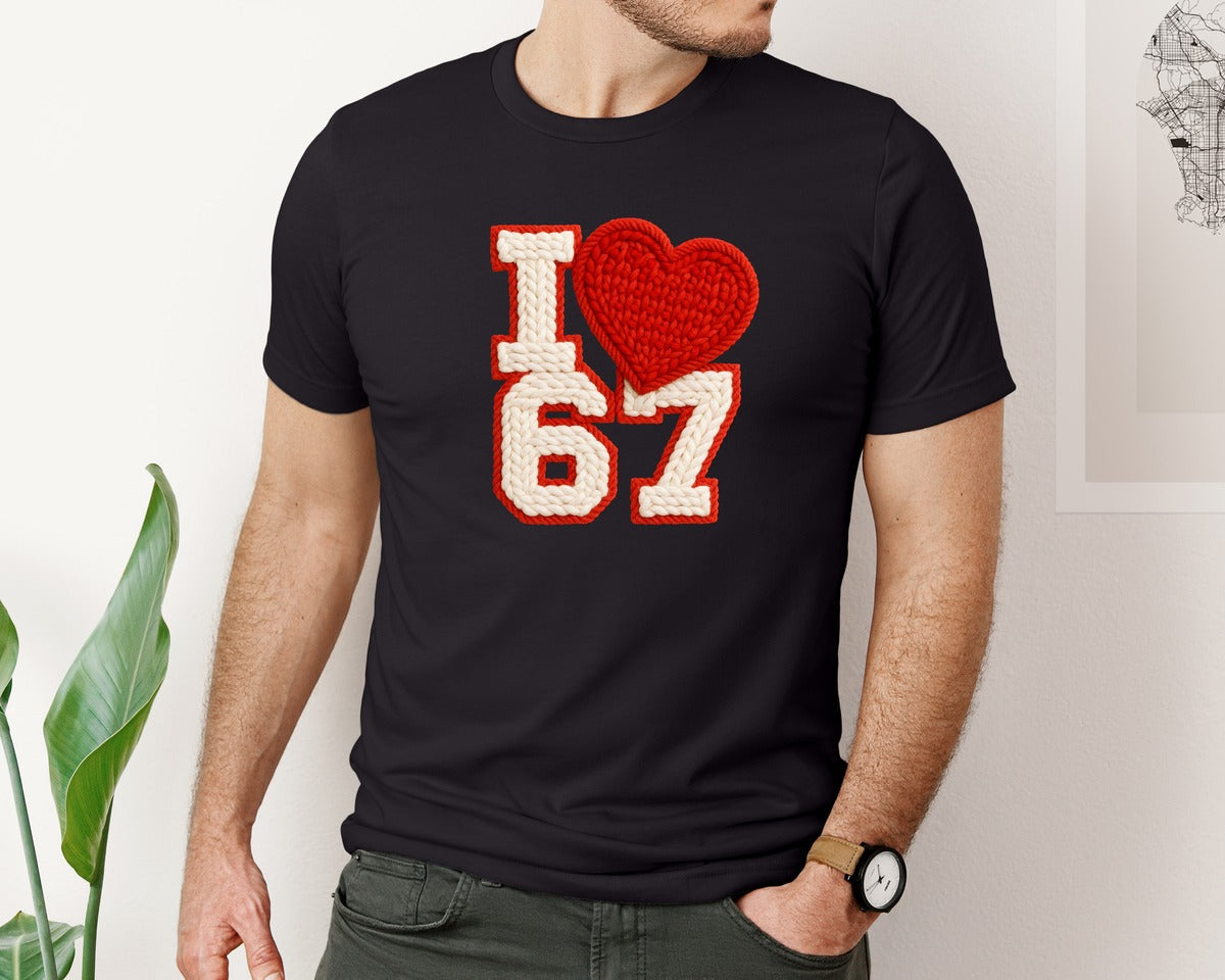 brand:Bella Canvas|color:Black|Yarn Crochet Says 6 7 Love Graphic T-Shirt