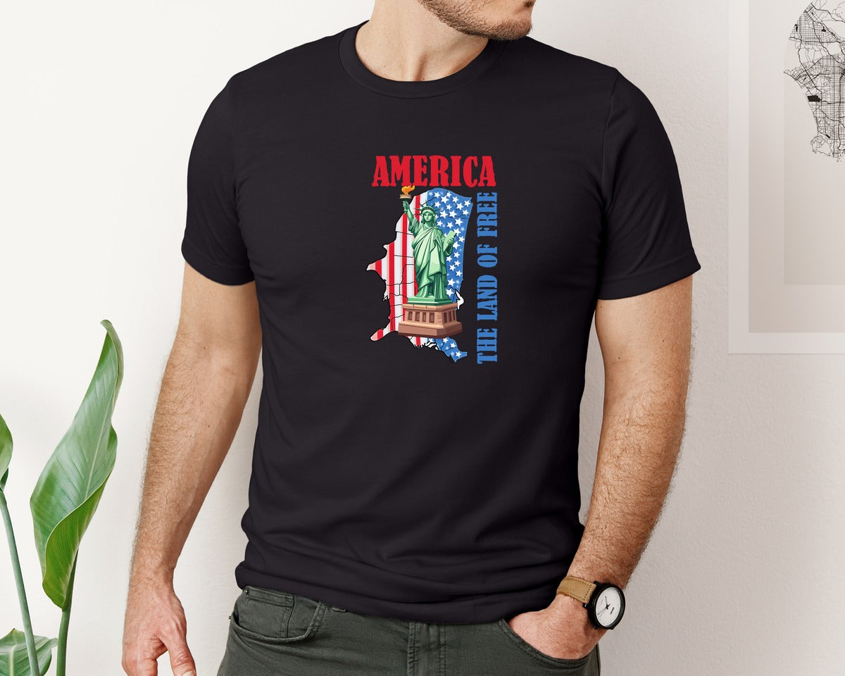 brand:Bella Canvas|color:Black|America The Land Of Free Graphic T-Shirt
