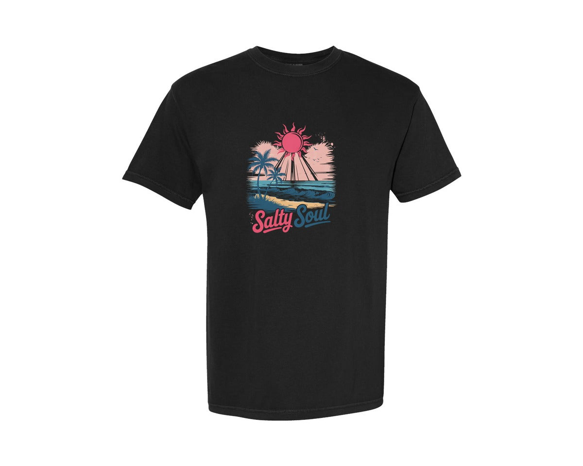 brand:Comfort Colors|color:Black|Salty Soul Summer Beach Vibes Trendy Graphic T-Shirt