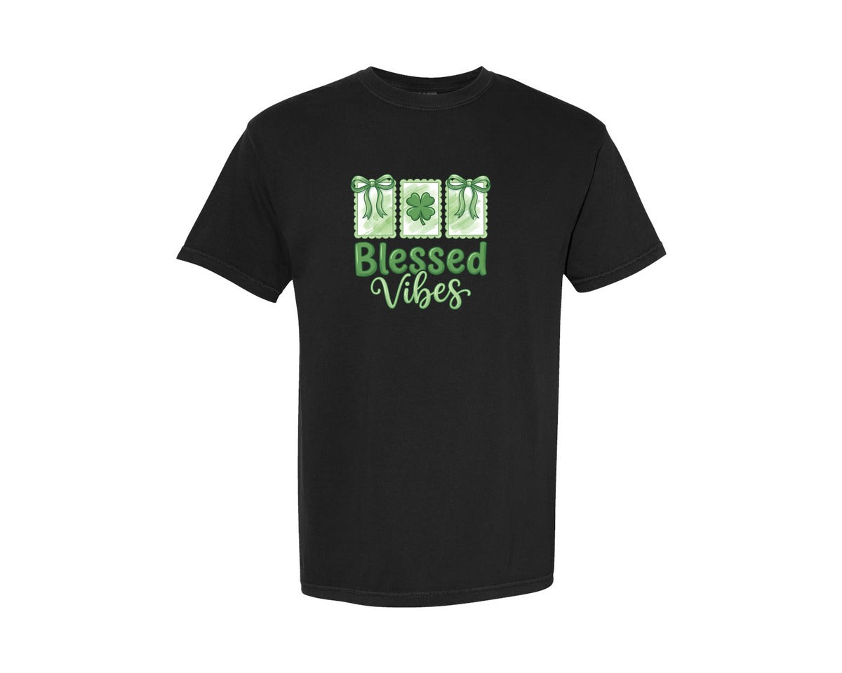 brand:Comfort Colors|color:Black|Blessed Vibes St Patricks Day 3 Graphic T-Shirt