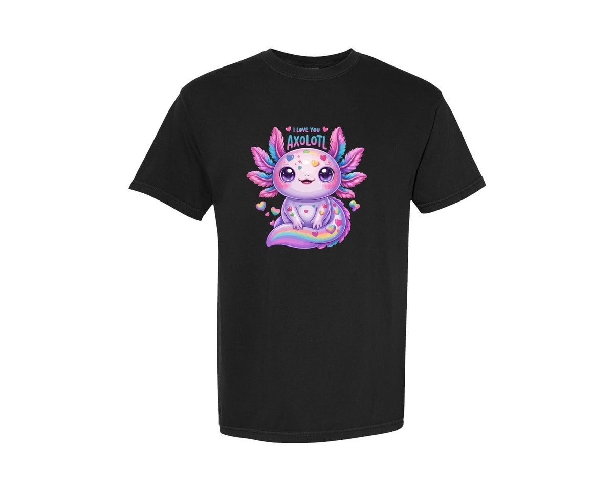 brand:Comfort Colors|color:Black|Love Axolotl Pastel Chubby Cute Graphic T-Shirt