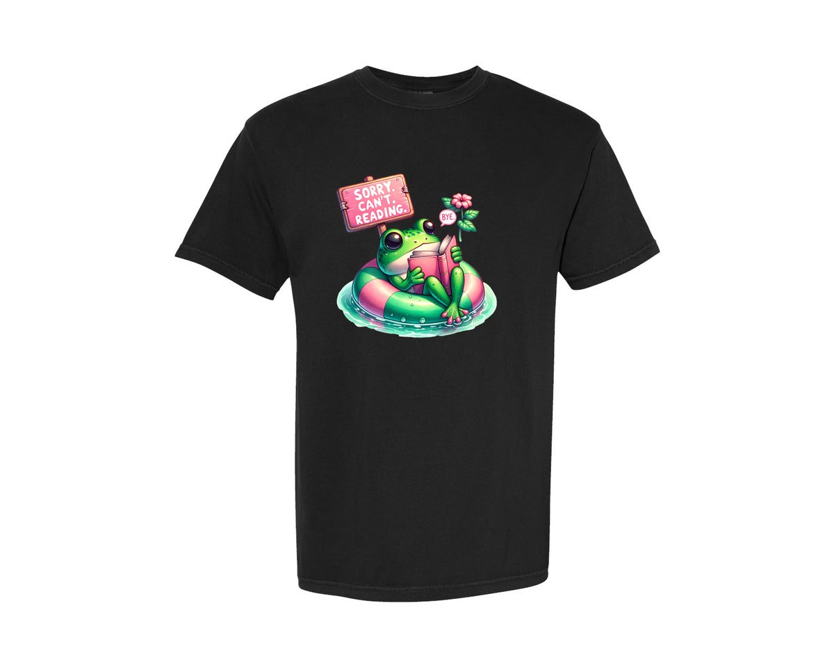 brand:Comfort Colors|color:Black|Bookish Frog Sorry Cant Reading Graphic T-Shirt