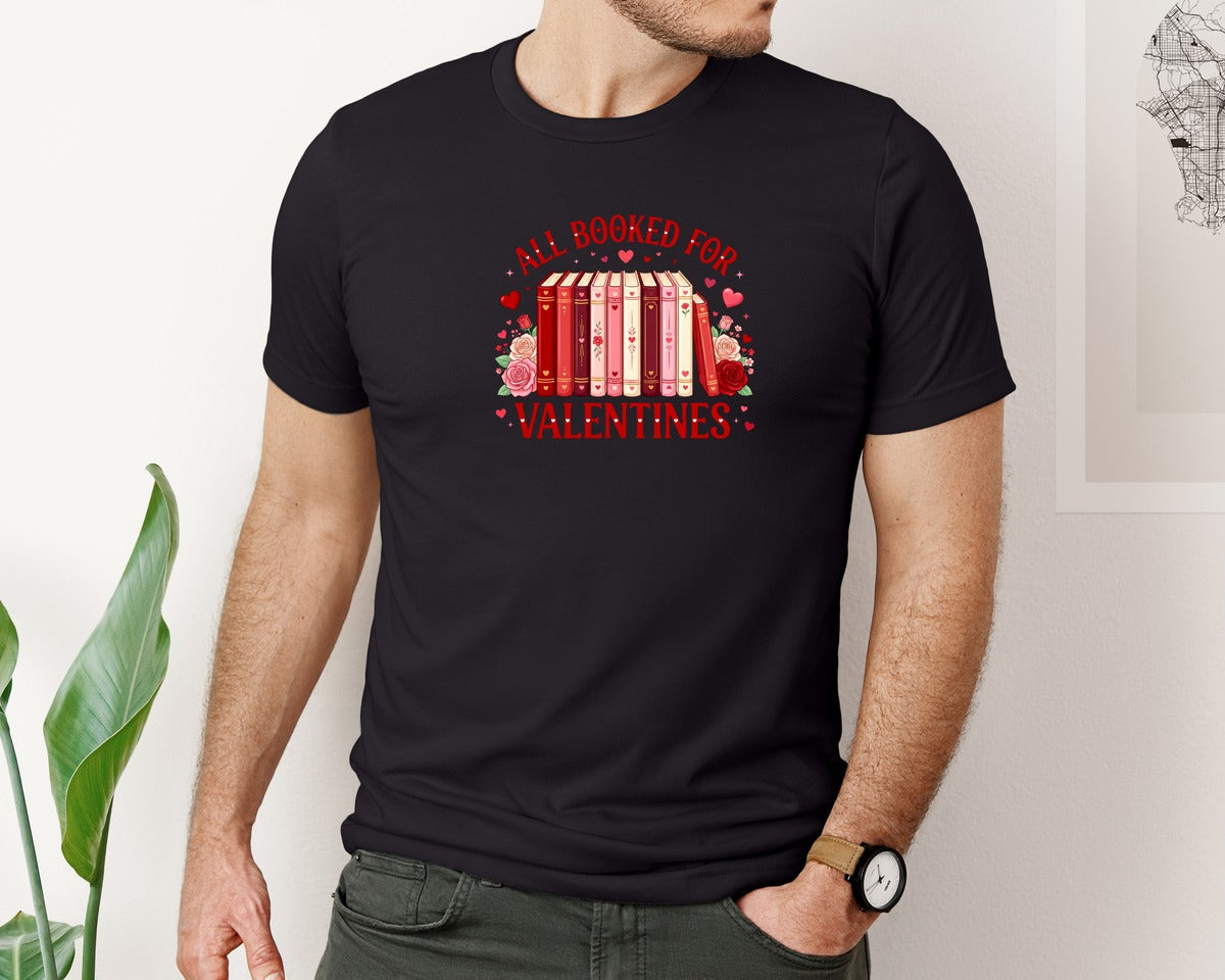 brand:Bella Canvas|color:Black|All Booked For Valentines Book Graphic T-Shirt