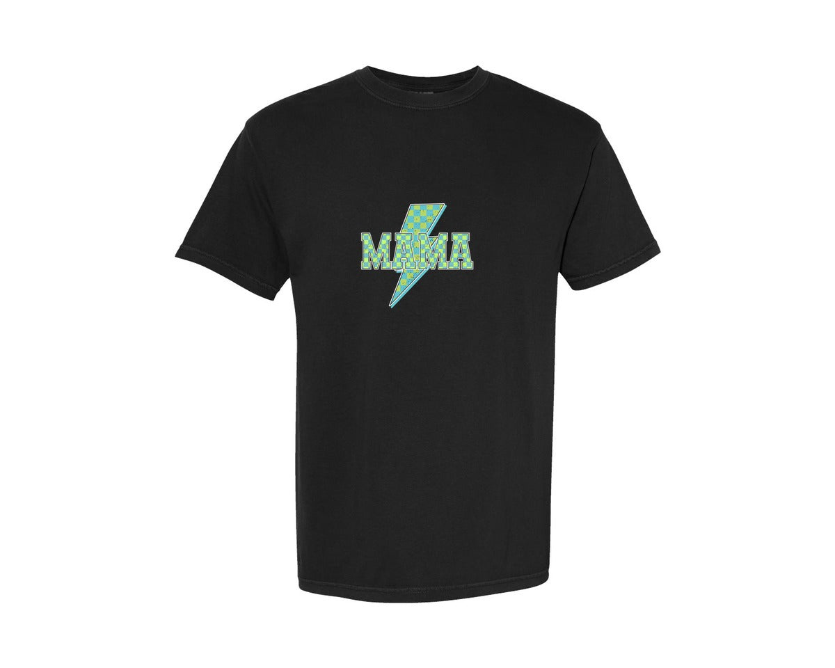 brand:Comfort Colors|color:Black|Checkered Mama Green Mom Life Graphic T-Shirt