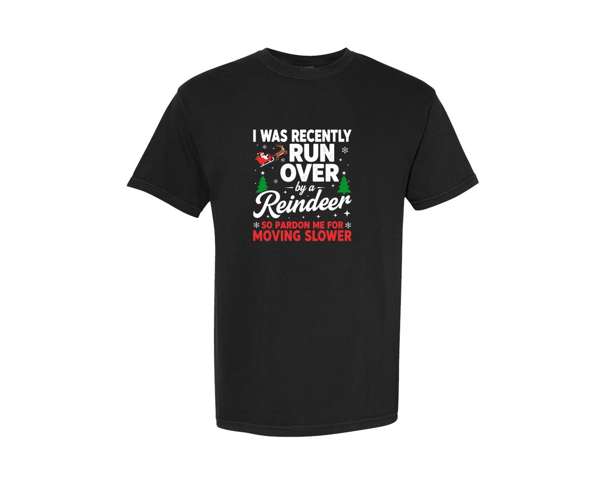brand:Comfort Colors|color:Black|Run Over By Reindeer Funny T Shirt Graphic T-Shirt