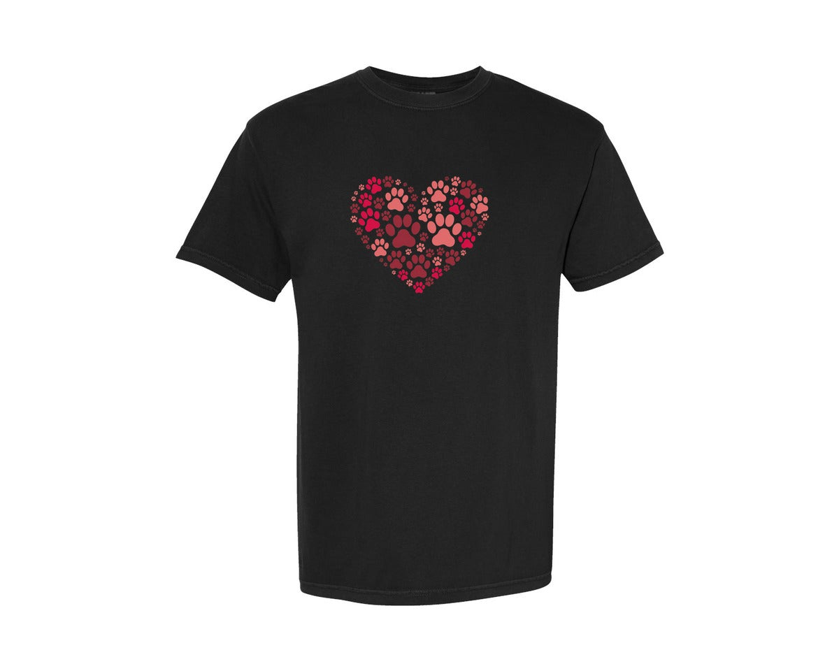 brand:Comfort Colors|color:Black|Paw Heart Valentine Pet Lover Graphic T-Shirt