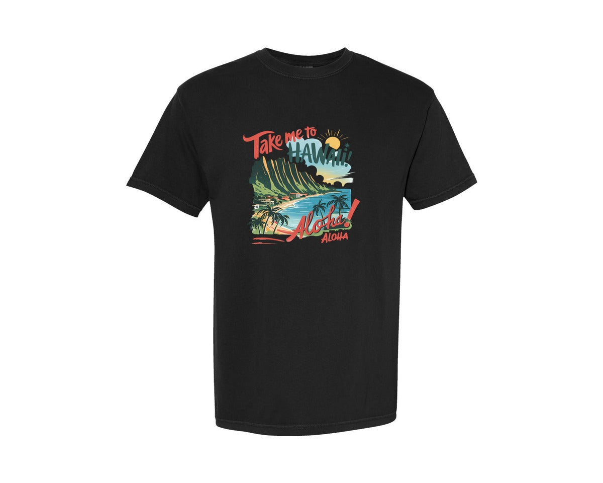brand:Comfort Colors|color:Black|Take Me To Hawaii Vintage Aloha Travel Graphic T-Shirt