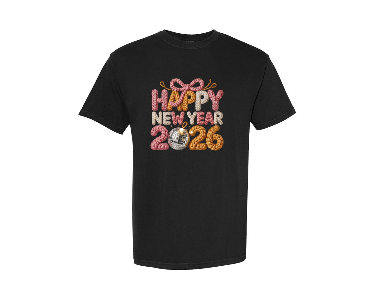 brand:Comfort Colors|color:Black|Happy New Year 2026 Crochet Yarn 16 Graphic T-Shirt