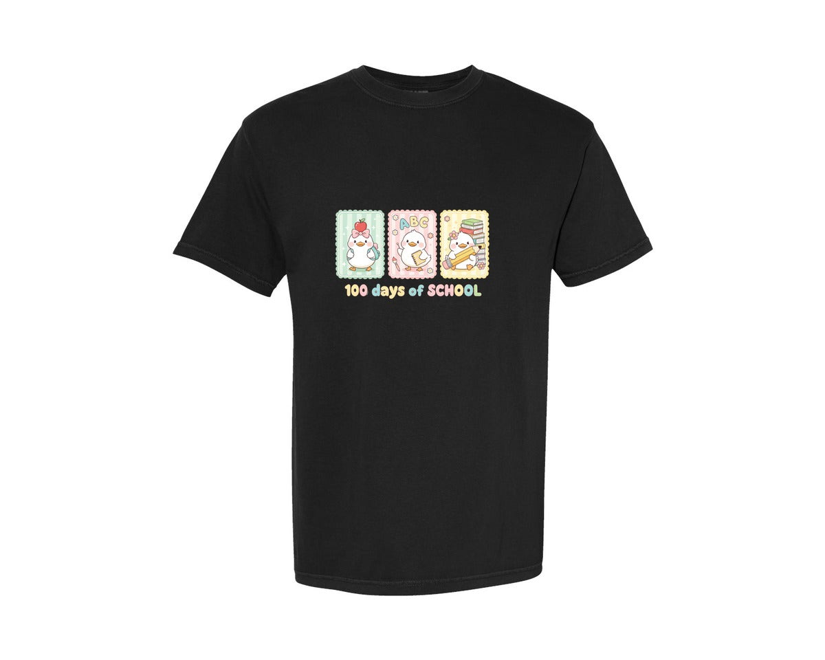 brand:Comfort Colors|color:Black|Goose Happy 100 Days Of School Graphic T-Shirt