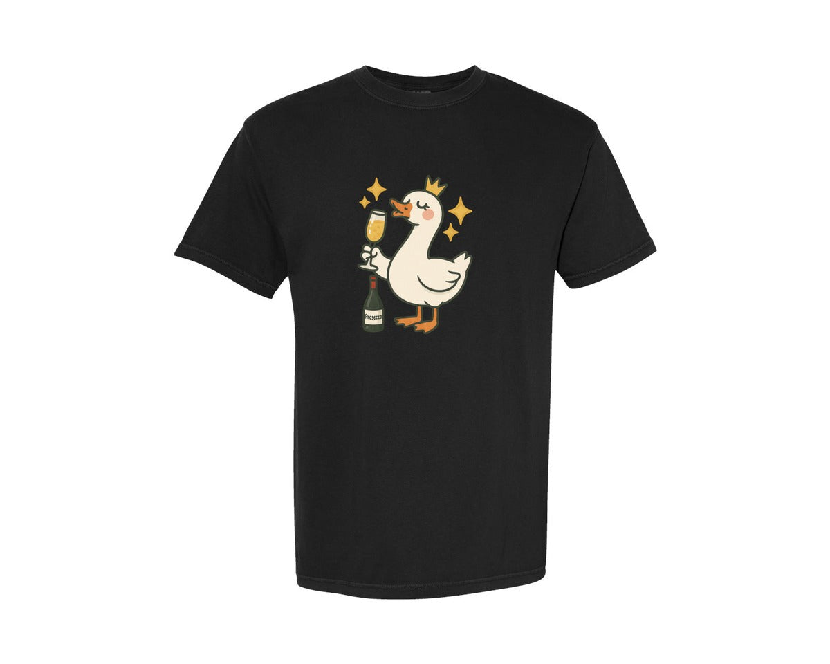 brand:Comfort Colors|color:Black|Funny Prosecco Goose Graphic T-Shirt