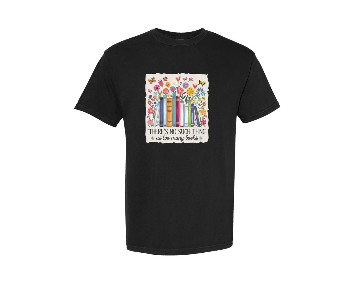 brand:Comfort Colors|color:Black|Book Garden Colorful Floral Stack Graphic T-Shirt