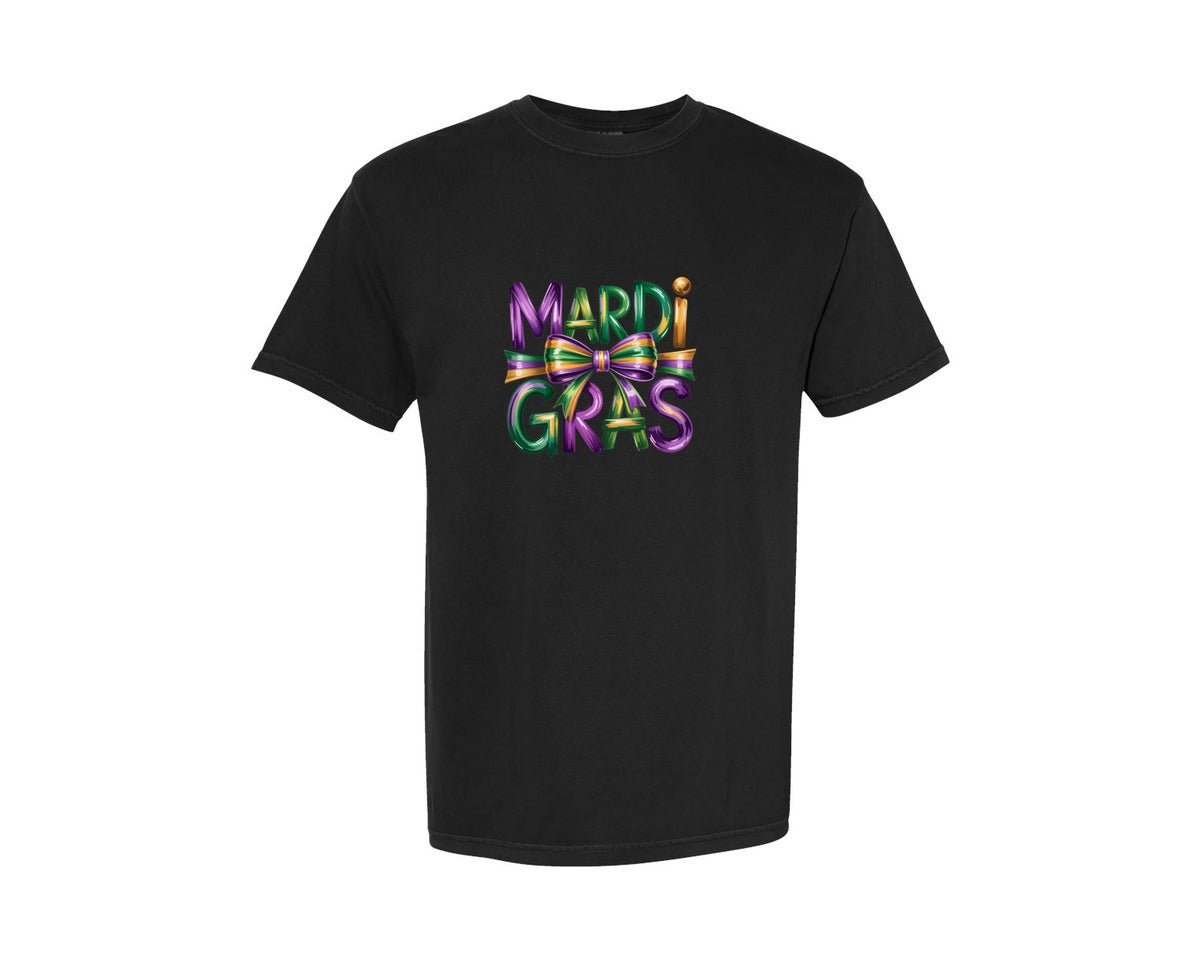 brand:Comfort Colors|color:Black|Mardi Gras Bow Brushstroke Mardi 2 Graphic T-Shirt