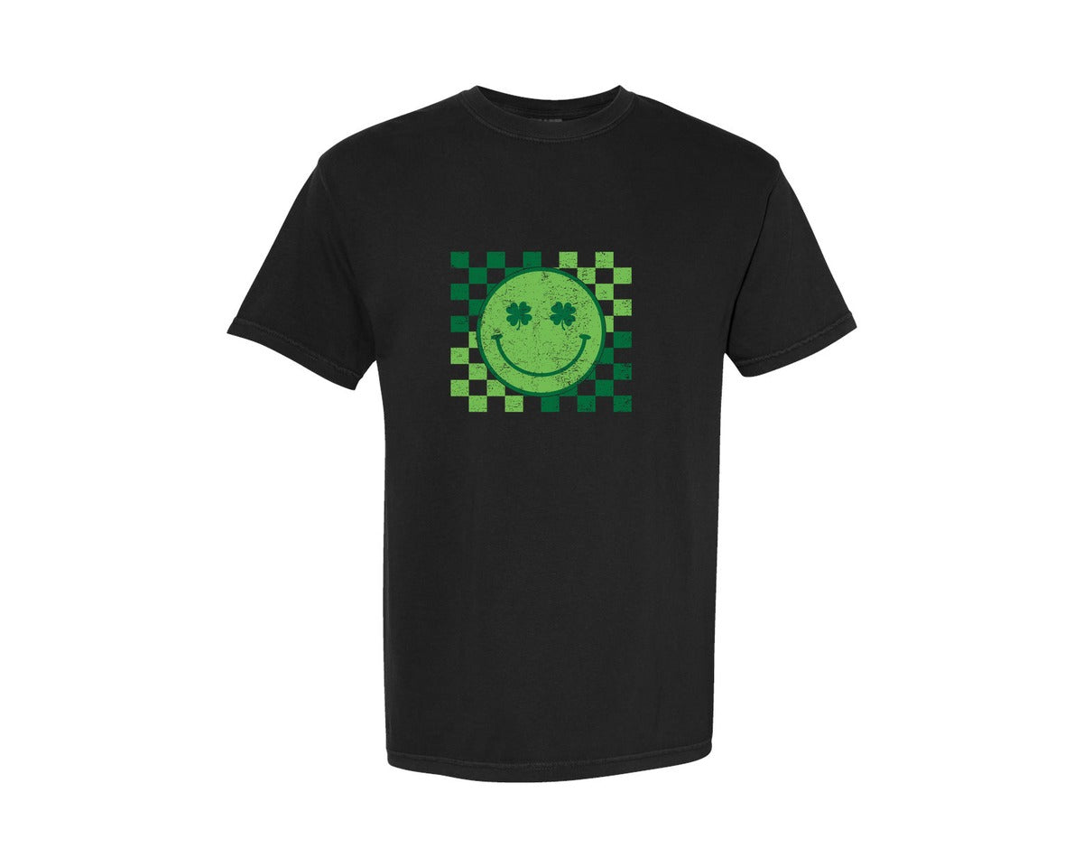 brand:Comfort Colors|color:Black|Retro Checkered St Patricks Day 10 Graphic T-Shirt
