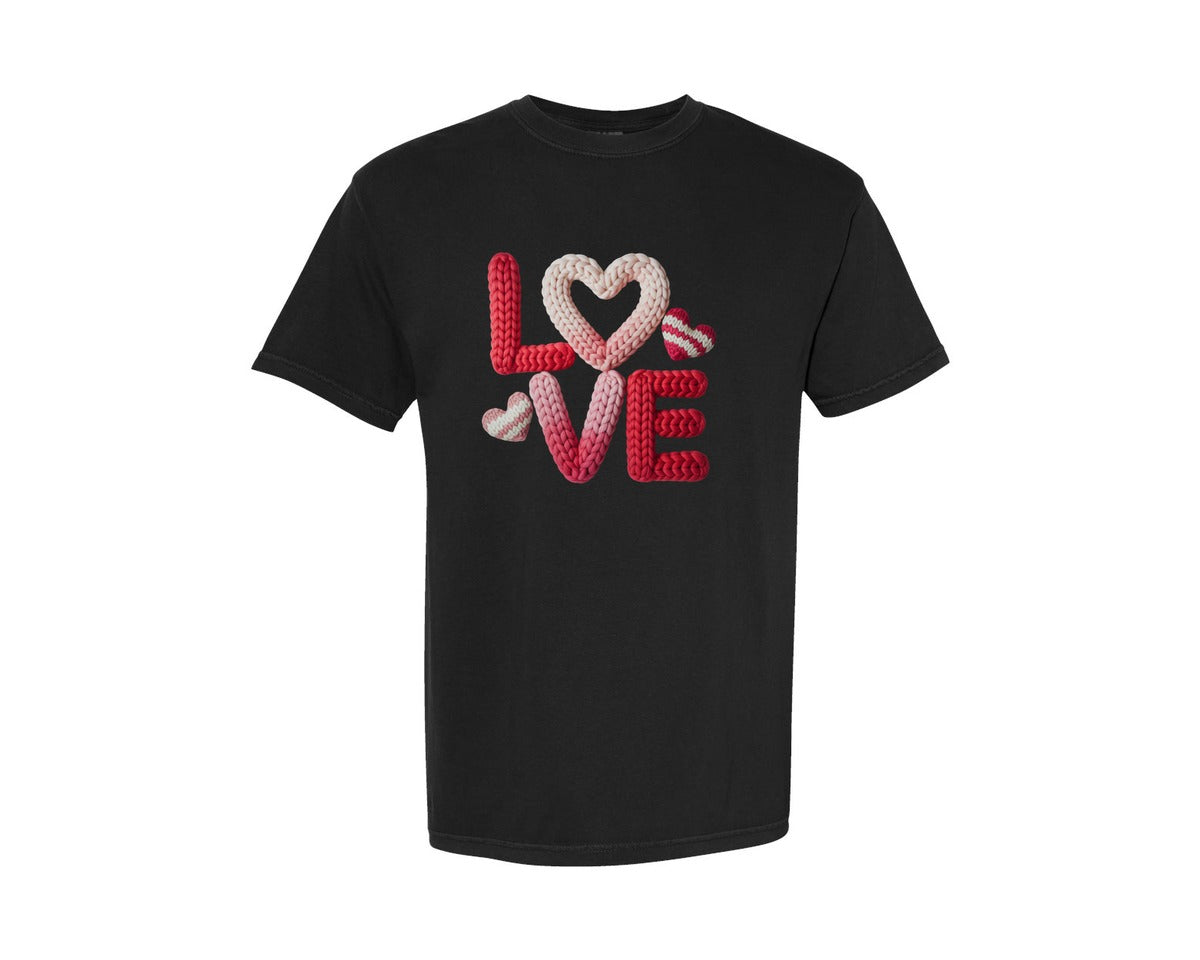brand:Comfort Colors|color:Black|Knitted Love Valentine Graphic T-Shirt