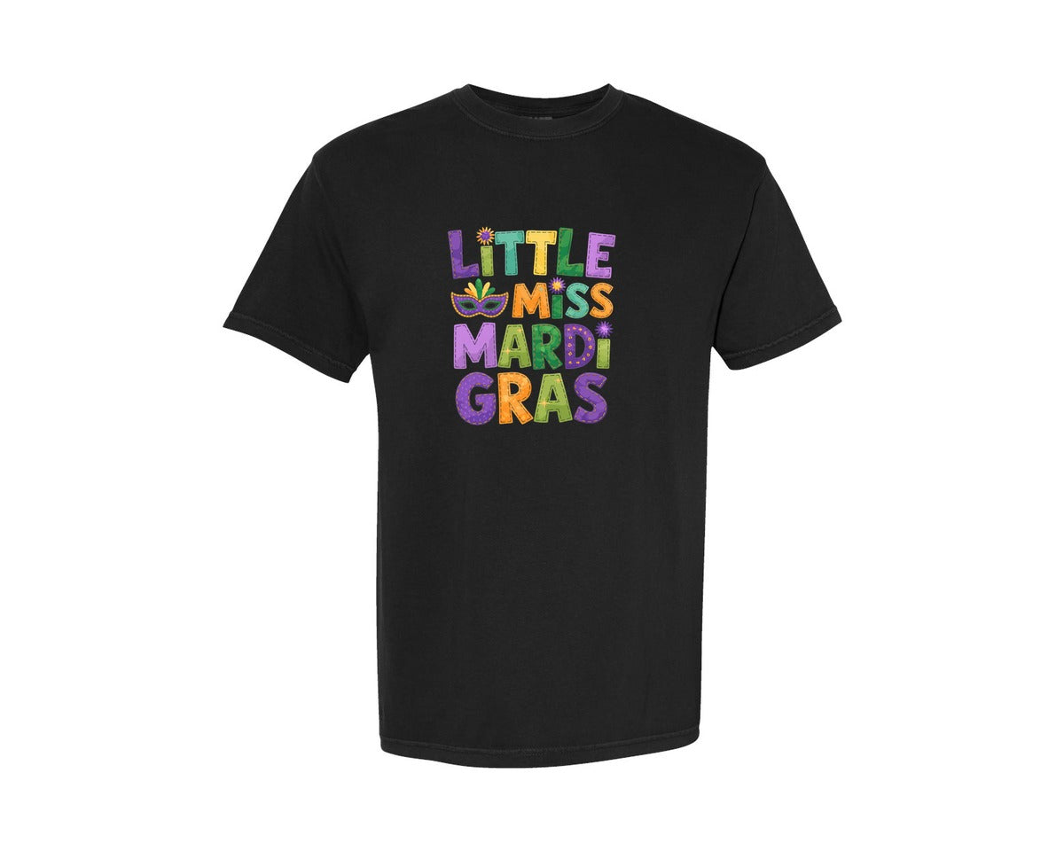 brand:Comfort Colors|color:Black|Little Miss Mardi Gras 9 Graphic T-Shirt