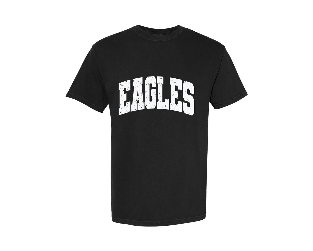 brand:Comfort Colors|color:Black|Retro Eagles Distressed Varsity Eagle Graphic T-Shirt