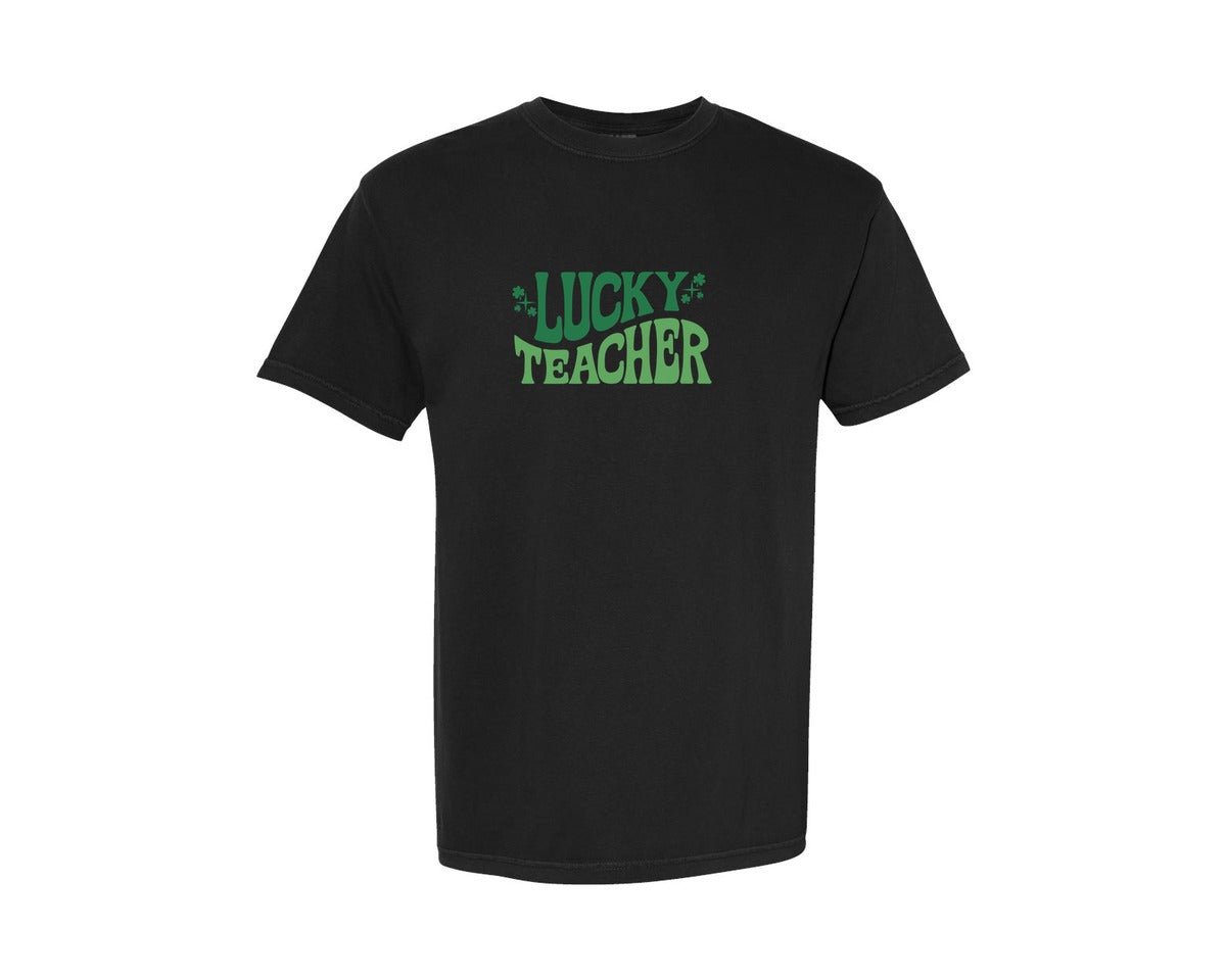 brand:Comfort Colors|color:Black|Lucky Teacher Cute St Patricks Day Graphic T-Shirt