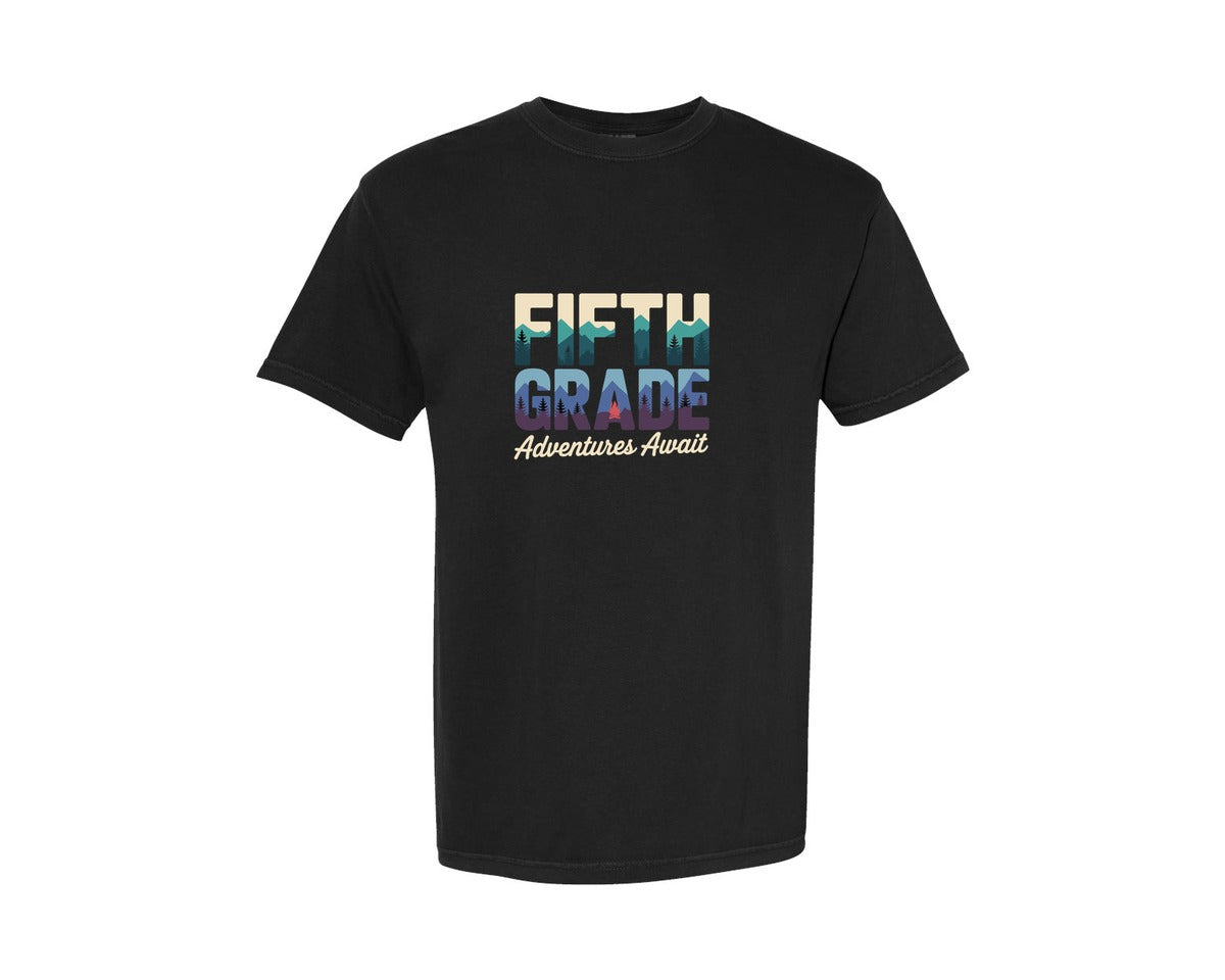 brand:Comfort Colors|color:Black|Fifth 5Th Grade Adventures Await Graphic T-Shirt