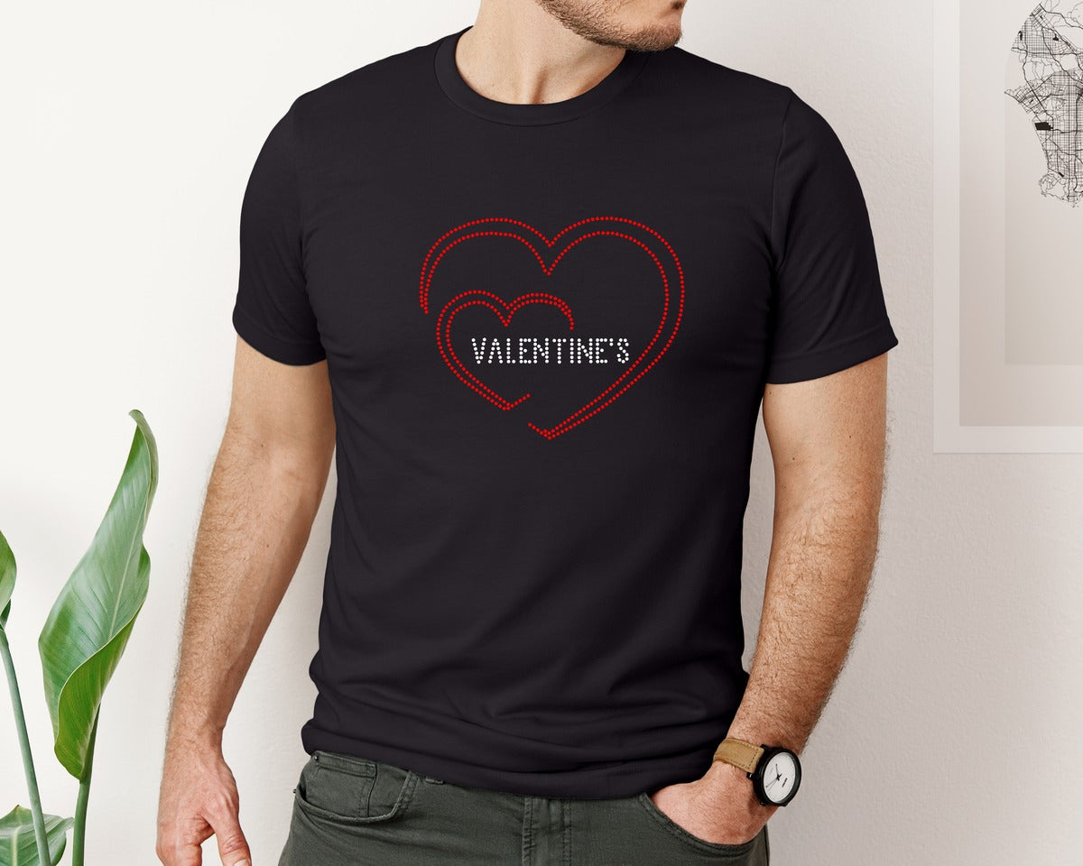 brand:Bella Canvas|color:Black|Valentines Day Rhinestone 32 Graphic T-Shirt