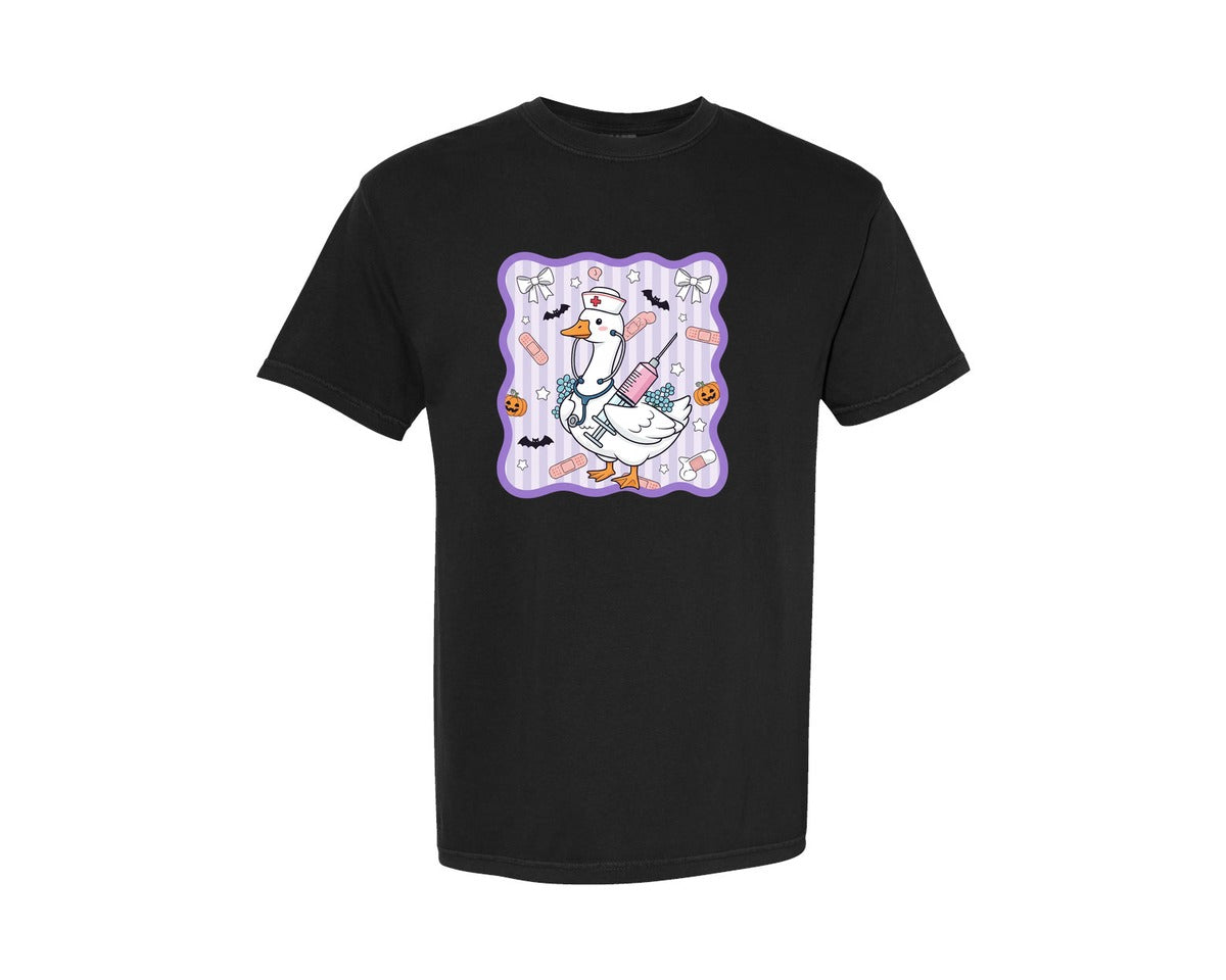 brand:Comfort Colors|color:Black|Silly Goose Coquette Halloween Nurse Graphic T-Shirt